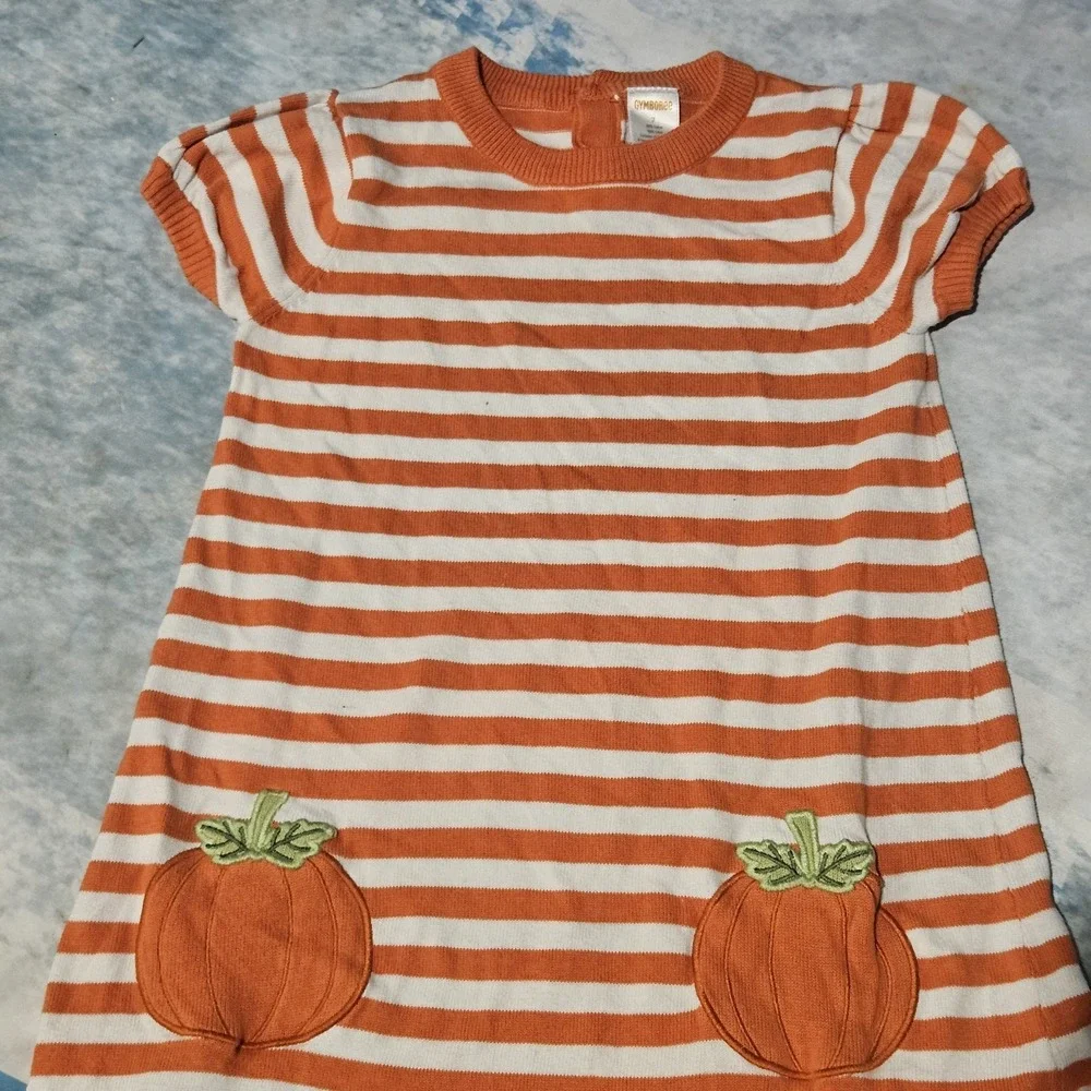 Gymboree Girls Pumpkin Sweater Dress Size 7 Orange Striped Fall Thanksgiving